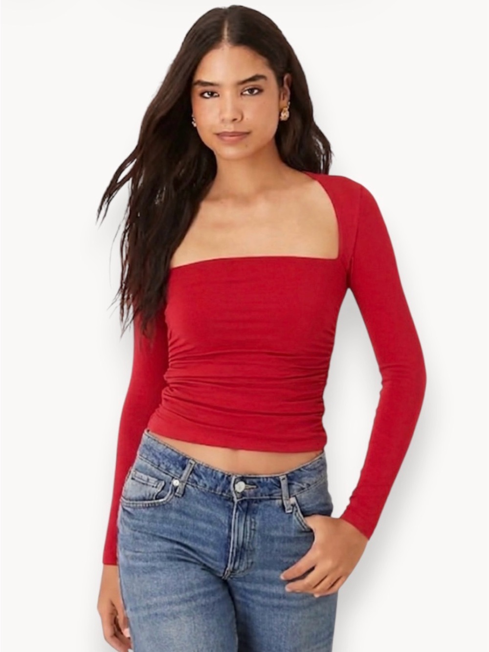 Abercrombie & Fitch Ava Women’s Red Square-Neck Long Sleeve Top